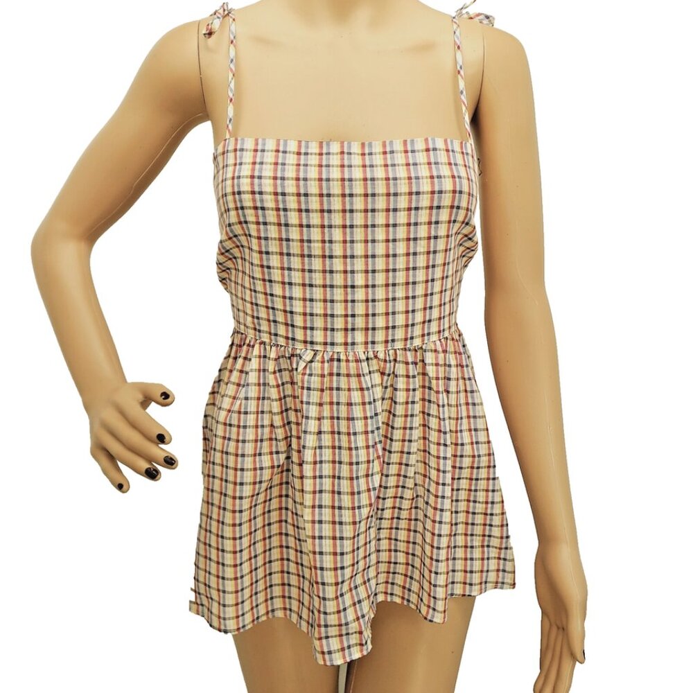 LOFT MULTI COLOR PLAID CASUAL SPAGUETTI TIE STRAPS BLOUSE TOP SIZE: L NWT - Picture 1 of 5